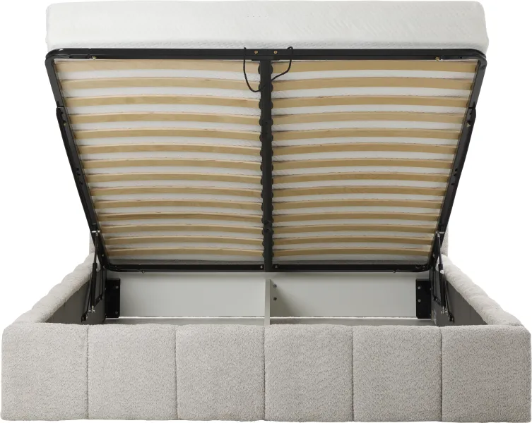 Łóżko tapicerowane Bianko 160 (boucle szary) ze stelażem i pojemnikiem