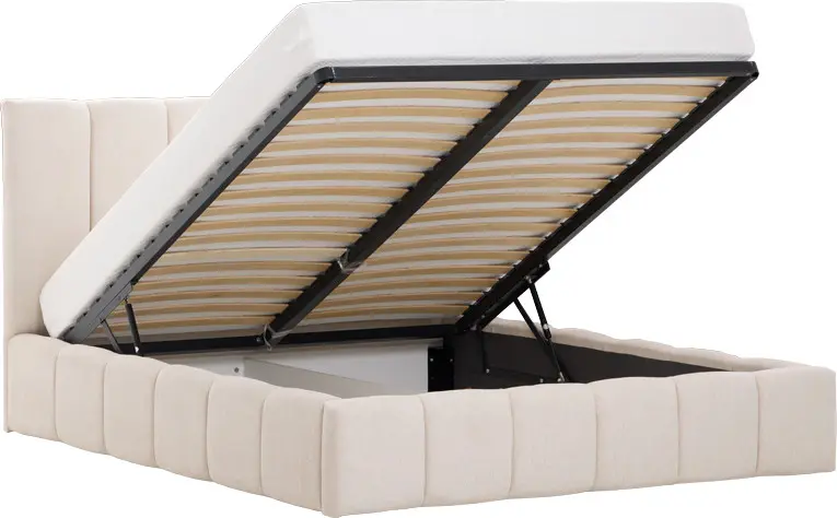 Łóżko tapicerowane Bianko (rojal beż) ze stelażem i pojemnikiem