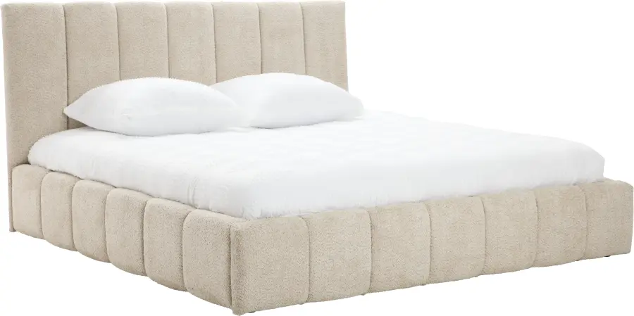 Łóżko tapicerowane Bianko 180x200 (boucle beż) ze stelażem i pojemnikiem