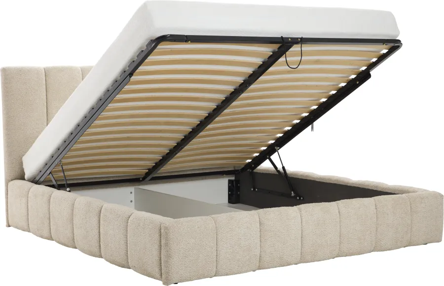 Łóżko tapicerowane Bianko 180x200 (boucle beż) ze stelażem i pojemnikiem