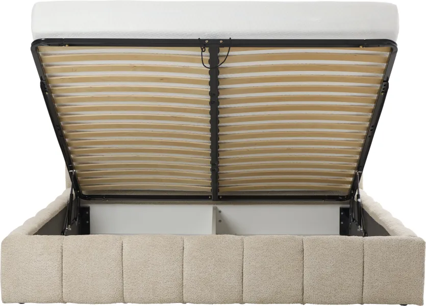 Łóżko tapicerowane Bianko 180 (boucle beż) ze stelażem i pojemnikiem