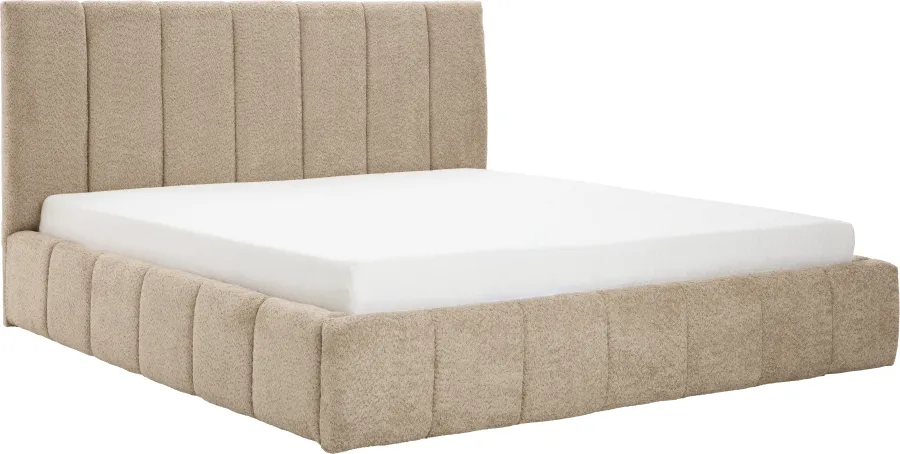 Łóżko tapicerowane Bianko 180 (boucle cappuccino) ze stelażem i pojemnikiem