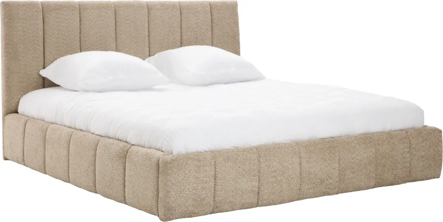 Łóżko tapicerowane Bianko 180 (boucle cappuccino) ze stelażem i pojemnikiem