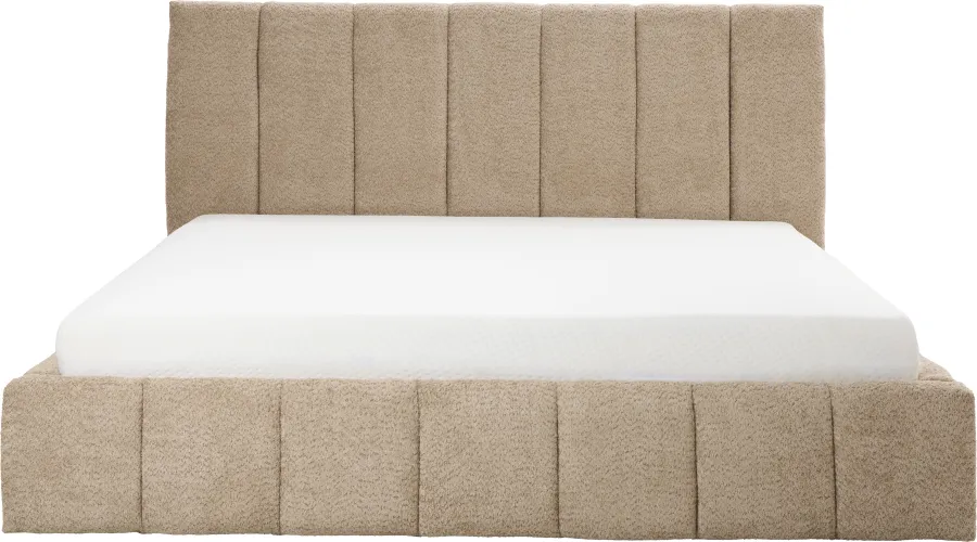 Łóżko tapicerowane Bianko 180 (boucle cappuccino) ze stelażem i pojemnikiem