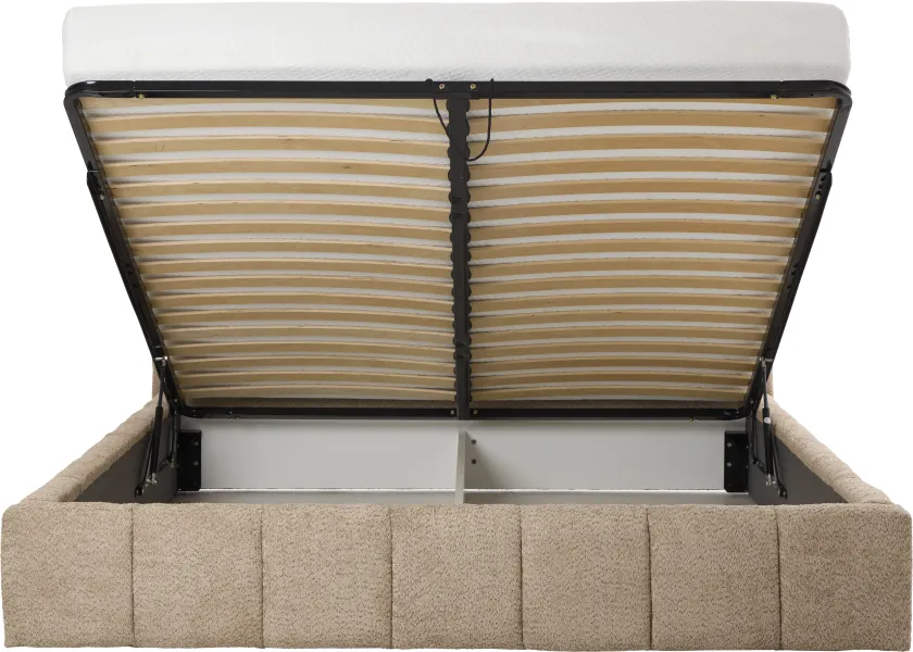 Łóżko tapicerowane Bianko 180 (boucle cappuccino) ze stelażem i pojemnikiem