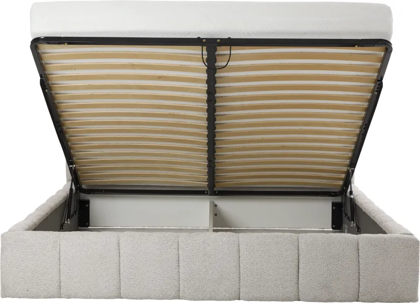 Łóżko tapicerowane Bianko 180 (boucle szary) ze stelażem i pojemnikiem