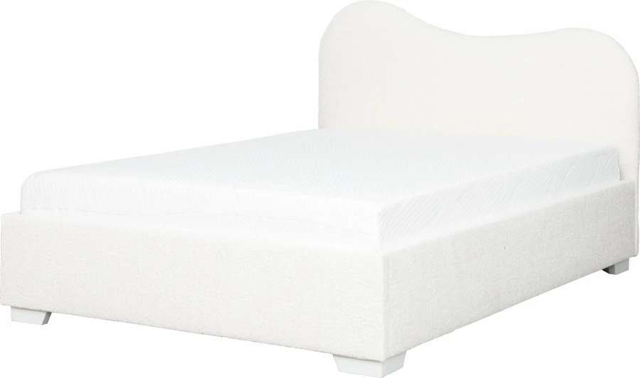 Łóżko tapicerowane 140 Cloudi (boucle kremowy) ze stelażem i pojemnikiem