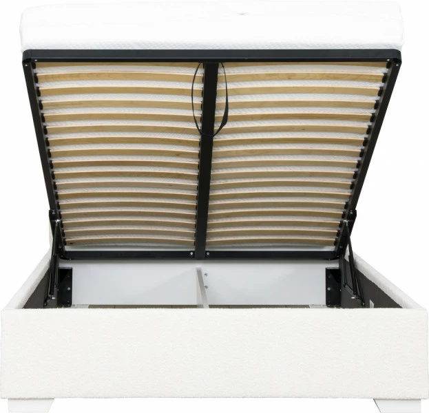 Łóżko tapicerowane 140 Cloudi (boucle kremowy) ze stelażem i pojemnikiem