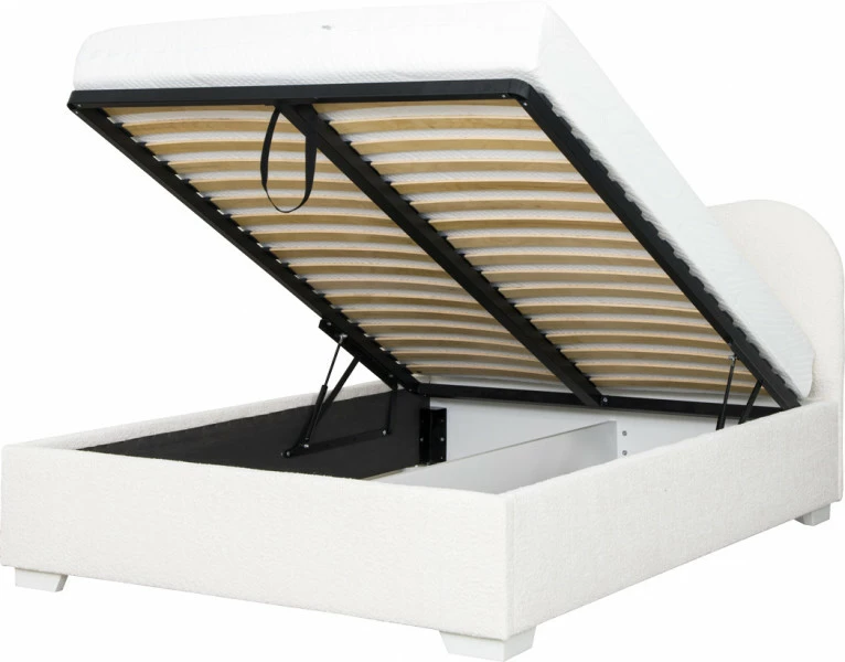 Łóżko tapicerowane 140 Cloudi (boucle kremowy) ze stelażem i pojemnikiem