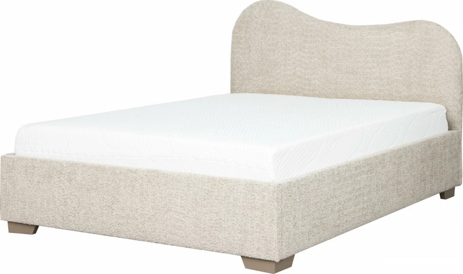 Łóżko tapicerowane 140 Cloudi (boucle beż) ze stelażem i pojemnikiem