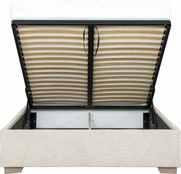 Łóżko tapicerowane 140 Cloudi (boucle beż) ze stelażem i pojemnikiem