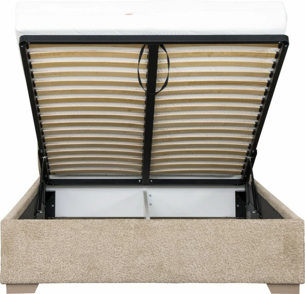 Łóżko tapicerowane 140 Cloudi (boucle cappuccino) ze stelażem i pojemnikiem