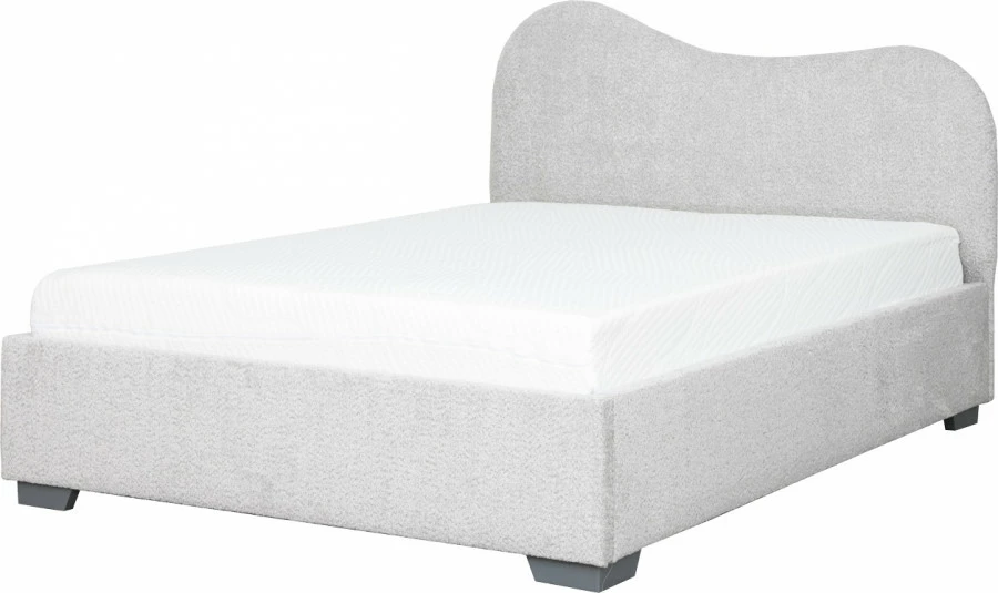 Łóżko tapicerowane 140 Cloudi (boucle szary) ze stelażem i pojemnikiem