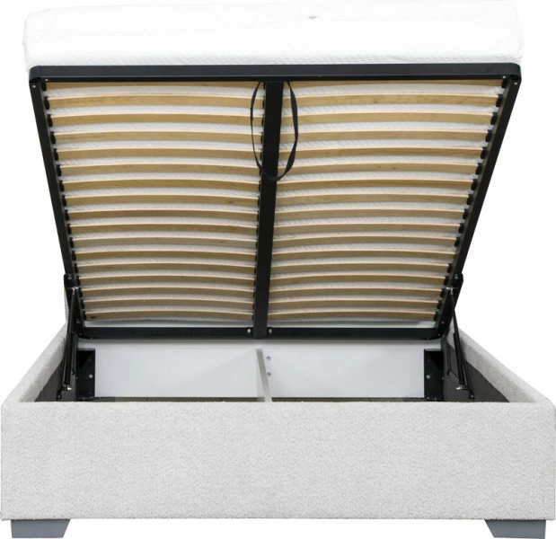 Łóżko tapicerowane 140 Cloudi (boucle szary) ze stelażem i pojemnikiem