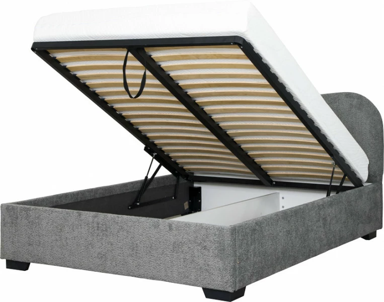Łóżko tapicerowane 140 Cloudi (boucle grafit) ze stelażem i pojemnikiem