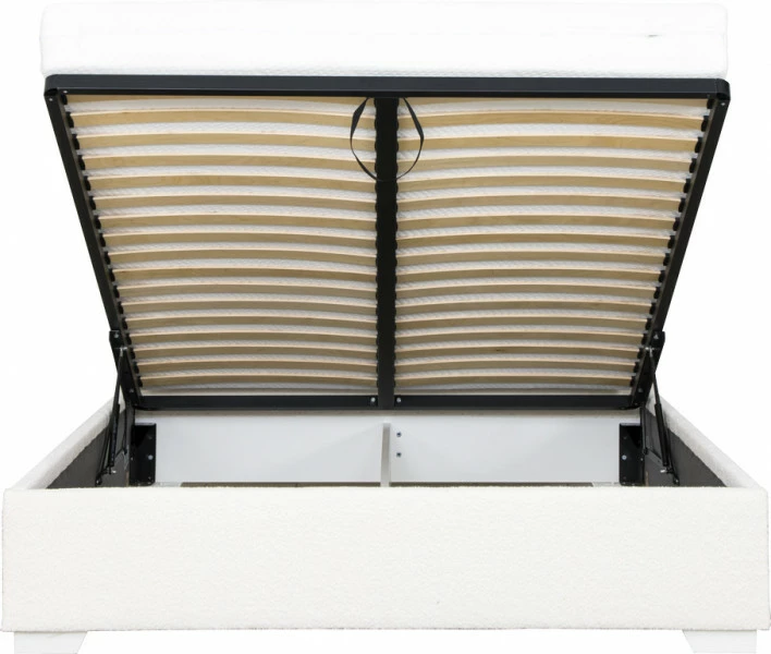 Łóżko tapicerowane 160 Cloudi (boucle kremowy) ze stelażem i pojemnikiem