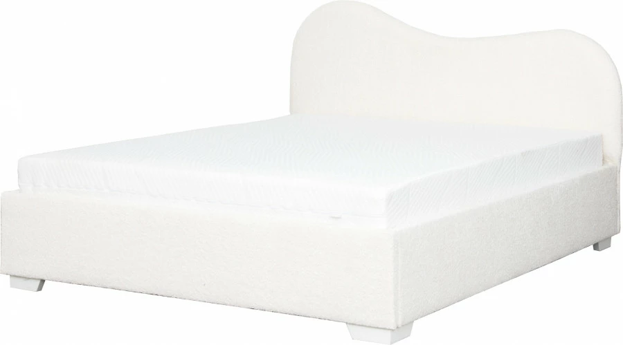 Łóżko tapicerowane 160 Cloudi (boucle kremowy) ze stelażem i pojemnikiem