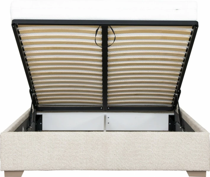 Łóżko tapicerowane 160 Cloudi (boucle beż) ze stelażem i pojemnikiem