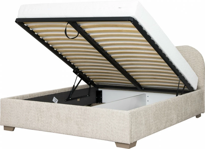 Łóżko tapicerowane 160 Cloudi (boucle beż) ze stelażem i pojemnikiem