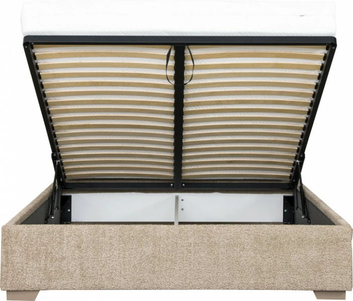 Łóżko tapicerowane 160 Cloudi (boucle cappuccino) ze stelażem i pojemnikiem