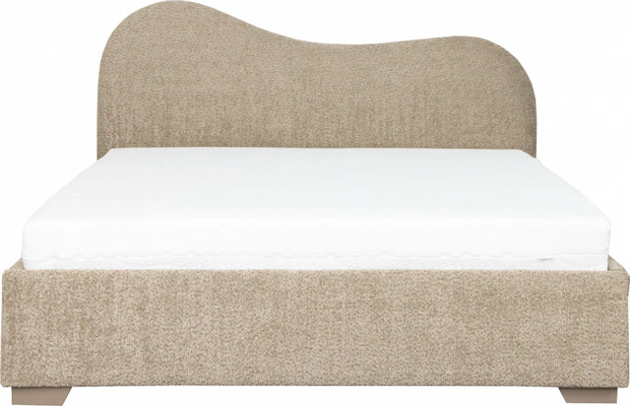 Łóżko tapicerowane 160 Cloudi (boucle cappuccino) ze stelażem i pojemnikiem