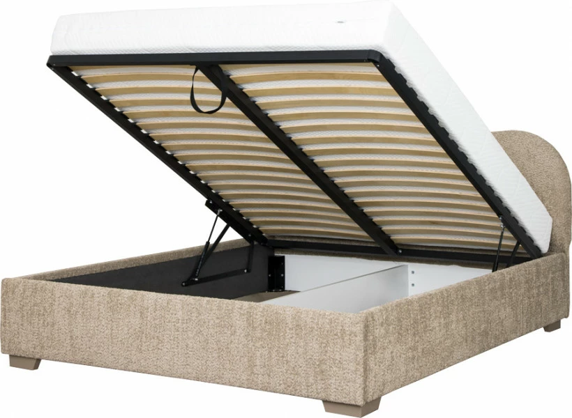 Łóżko tapicerowane 160 Cloudi (boucle cappuccino) ze stelażem i pojemnikiem