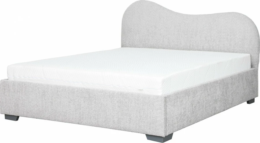 Łóżko tapicerowane 160 Cloudi (boucle szary) ze stelażem i pojemnikiem