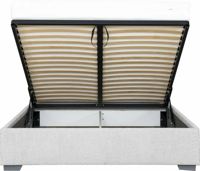 Łóżko tapicerowane 160 Cloudi (boucle szary) ze stelażem i pojemnikiem