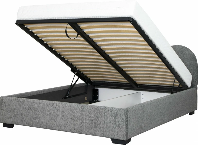 Łóżko tapicerowane 160 Cloudi (boucle grafit) ze stelażem i pojemnikiem