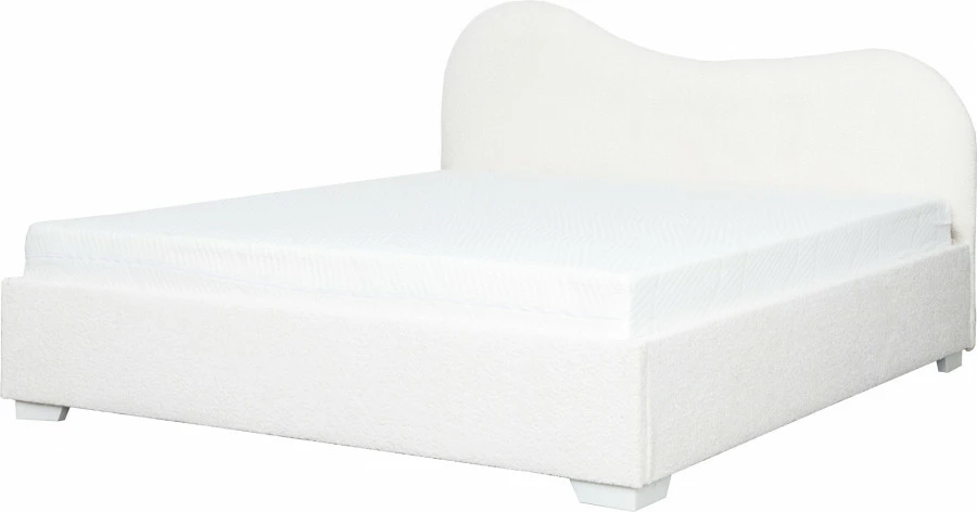 Łóżko tapicerowane 180 Cloudi (boucle kremowy) ze stelażem i pojemnikiem