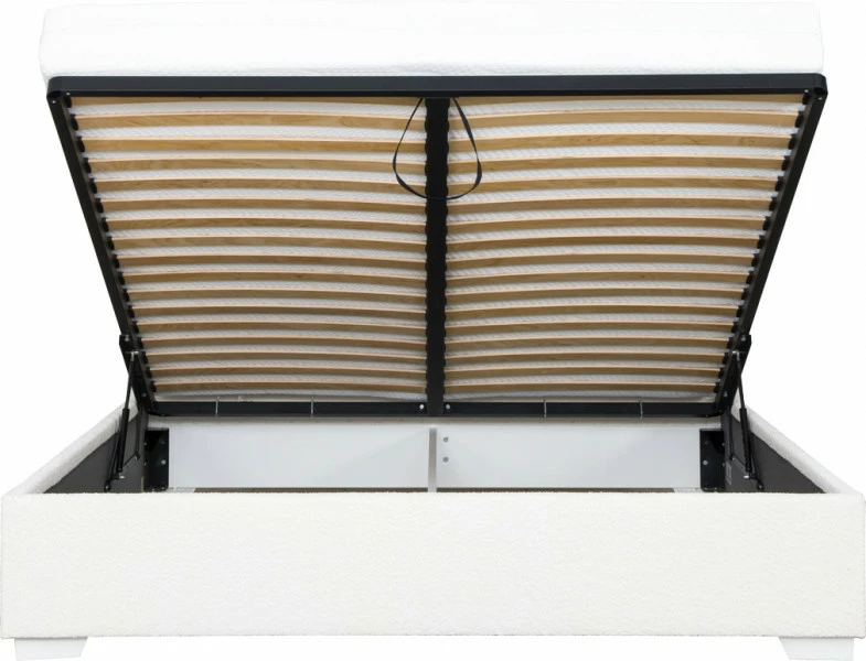 Łóżko tapicerowane 180 Cloudi (boucle kremowy) ze stelażem i pojemnikiem