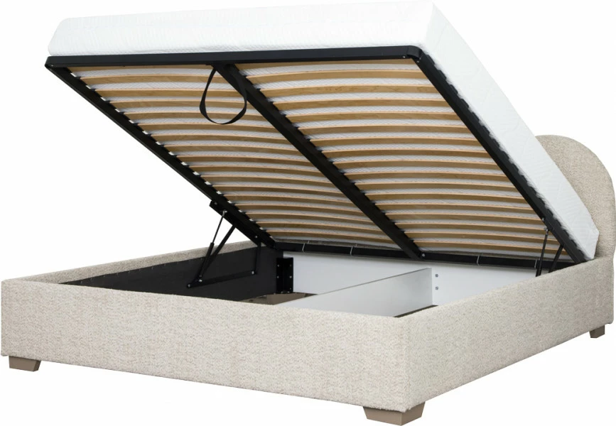 Łóżko tapicerowane 180 Cloudi (boucle beż) ze stelażem i pojemnikiem