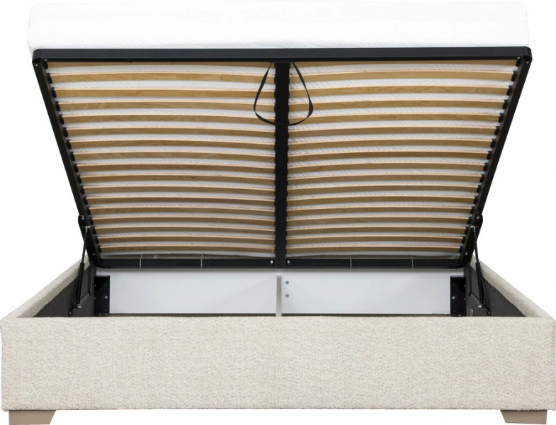 Łóżko tapicerowane 180 Cloudi (boucle beż) ze stelażem i pojemnikiem