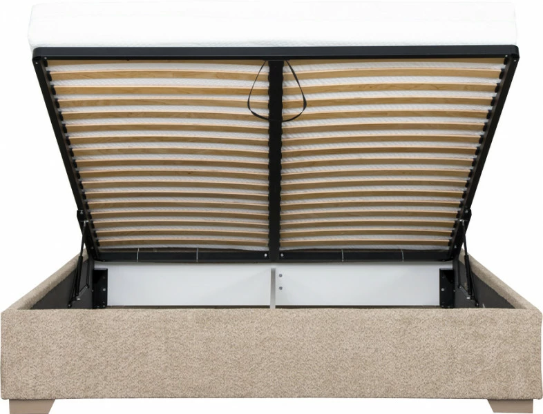 Łóżko tapicerowane 180 Cloudi (boucle cappuccino) ze stelażem i pojemnikiem