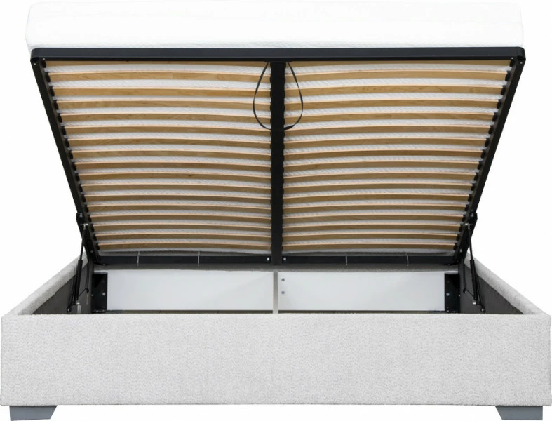 Łóżko tapicerowane 180 Cloudi (boucle szary) ze stelażem i pojemnikiem