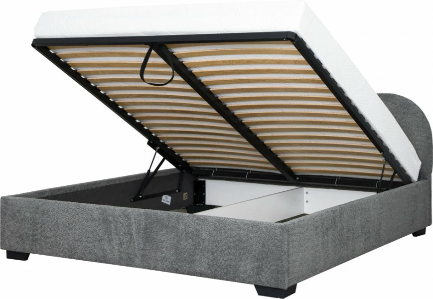 Łóżko tapicerowane 180 Cloudi (boucle grafit) ze stelażem i pojemnikiem