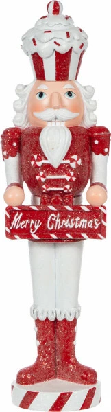 Dziadek do orzechów czerwono-biały z tabliczką 