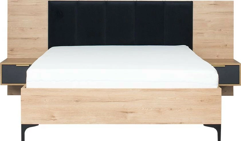 Łóżko 140cm z zagłówkiem, dwoma szafkami nocnymi Floryda i panelami (grafit/dąb Soma ciemny)