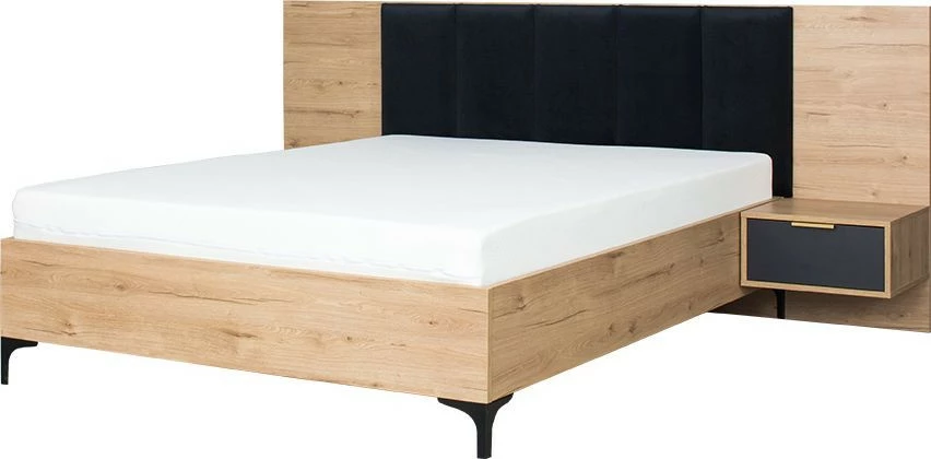Łóżko 160cm z zagłówkiem, dwoma szafkami nocnymi Floryda i panelami (grafit/dąb Soma ciemny)