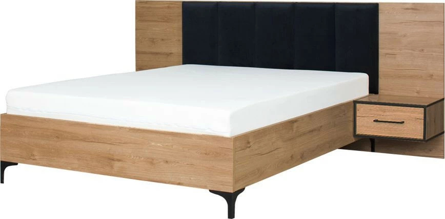 Łóżko 140cm z zagłówkiem, dwoma szafkami nocnymi Floryda i panelami (dąb Soma ciemny) 
