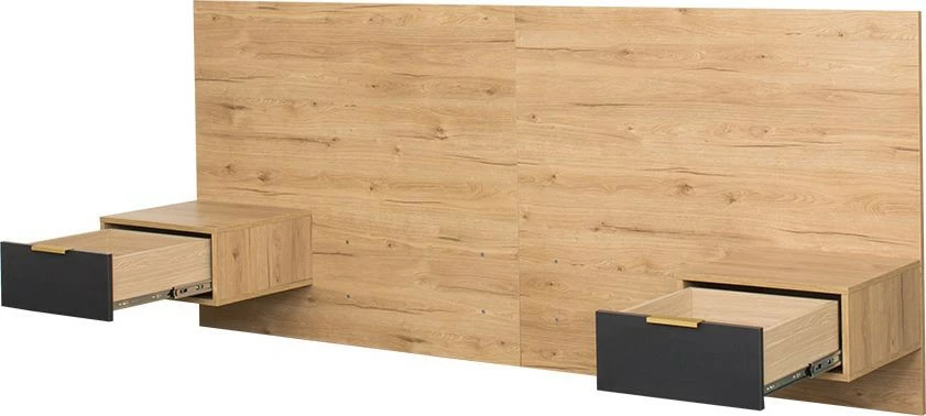 Zagłowie z płyty 140cm z dwoma stolikami nocnymi Floryda (grafit/dąb Soma ciemny)