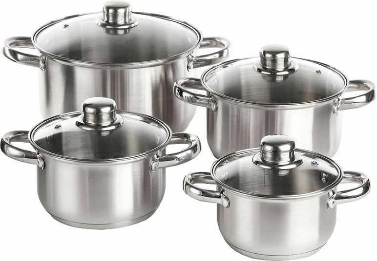 Zestaw czterech garnków satynowych  z pokrywkami Vito 