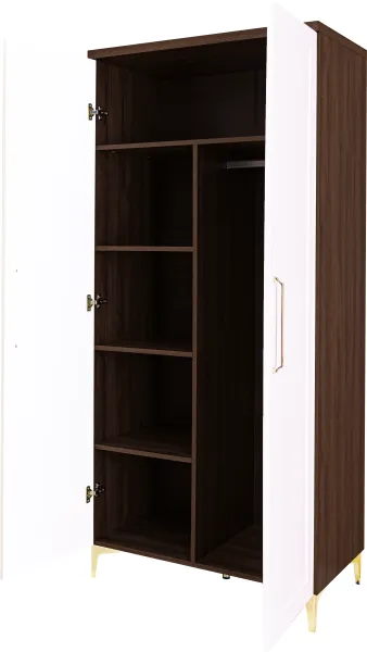 Szafa z półkami i drążkiem Hawana (biały lakier mat/orzech Foresta) 