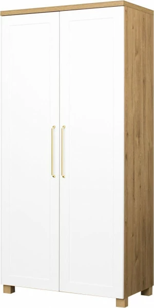 Szafa z półkami i drążkiem Hawana (biały lakier mat/dąb soma ciemny)