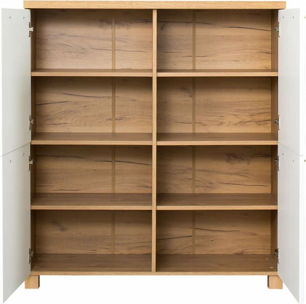 Komoda z 4 drzwiczkami Hawana (biały lakier mat/dąb soma ciemny)