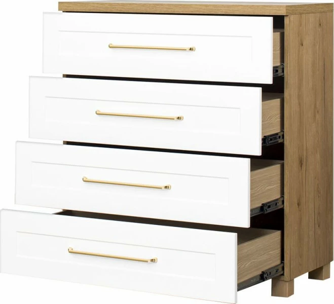 Komoda z 4 szufladami Hawana (biały lakier mat/dąb soma ciemny) 