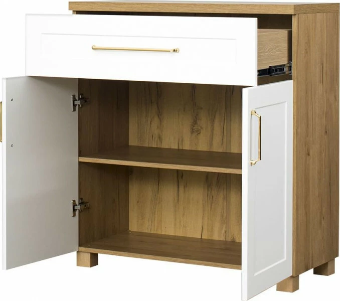 Komoda z drzwiczkami i szufladą Hawana (biały lakier mat/dąb soma ciemny)