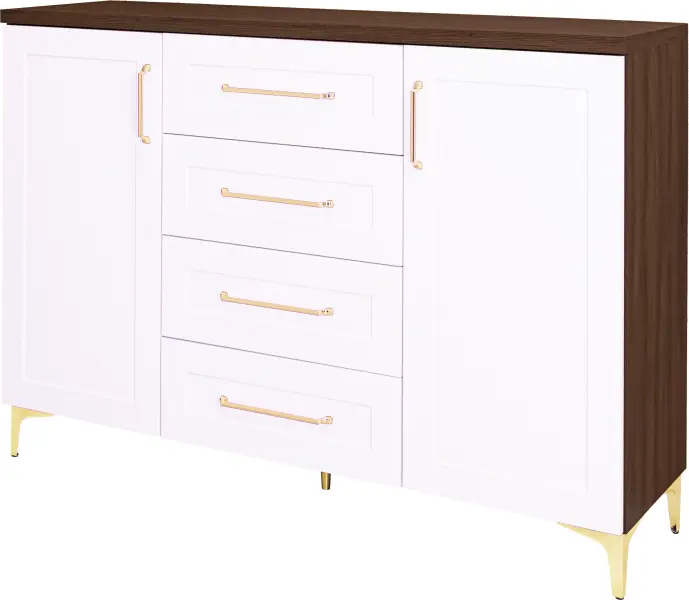 Komoda z drzwiczkami i 4 szufladami Hawana (biały lakier mat/orzech Foresta)