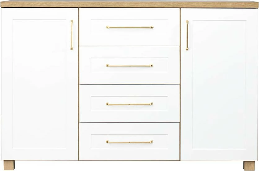 Komoda z drzwiczkami i 4 szufladami Hawana (biały lakier mat/dąb soma ciemny)