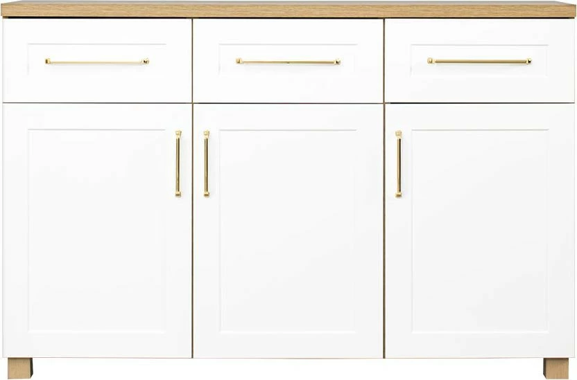 Komoda z drzwiczkami i szufladami Hawana (biały lakier mat/dąb soma ciemny) 